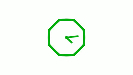 Green color 12 hours counting down clock icon on white background,clock icon