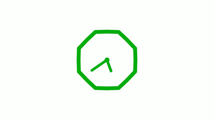 Green color 12 hours counting down clock icon on white background,clock icon