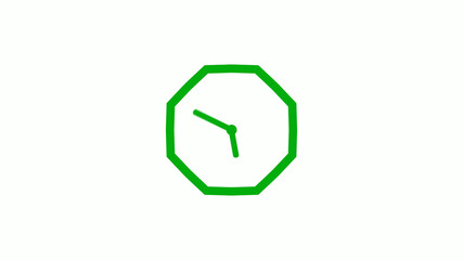New green color 12 hours counting down clock icon on white background,clock isolated without trick