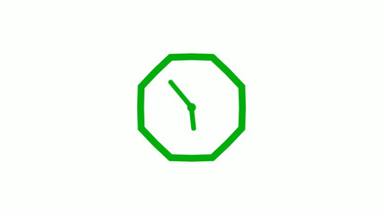 New green color 12 hours counting down clock icon on white background,clock isolated without trick