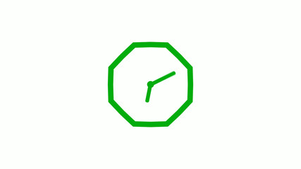 New green color 12 hours counting down clock icon on white background,clock isolated without trick
