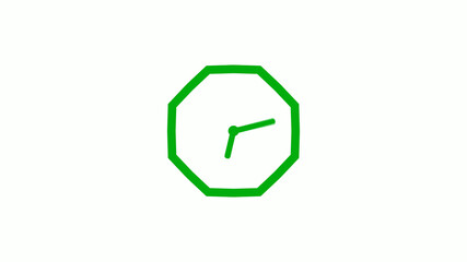 New green color 12 hours counting down clock icon on white background,clock isolated without trick