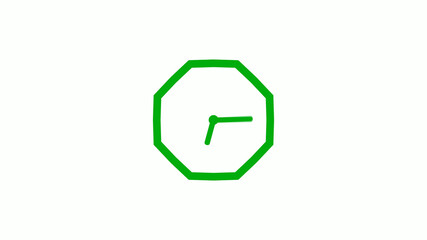 New green color 12 hours counting down clock icon on white background,clock isolated without trick