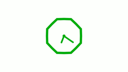 New green color 12 hours counting down clock icon on white background,clock isolated without trick