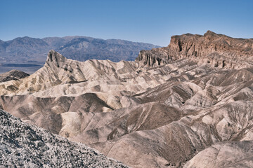 A panoramic view of the Manly Beacon at Zabriskie Point in the Death Valley.