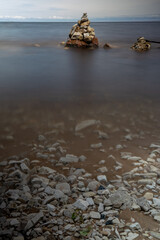 Rivermouth at Tahquamenon Bay of Lake Superior in summer Michigan. long exposure