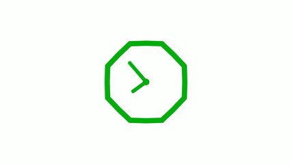 New green color 12 hours counting down clock icon on white background,clock isolated without trick