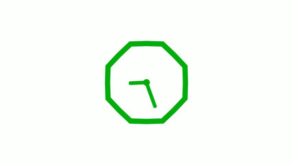 New green color 12 hours counting down clock icon on white background,clock isolated without trick