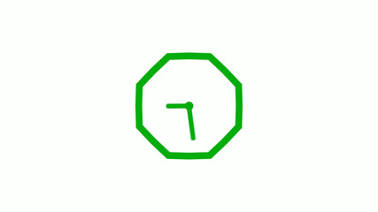 New green color 12 hours counting down clock icon on white background,clock isolated without trick