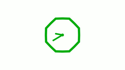 New green color 12 hours counting down clock icon on white background,clock isolated without trick