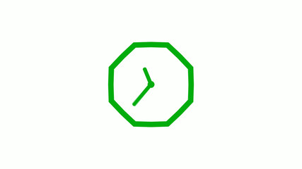 New green color 12 hours counting down clock icon on white background,clock isolated without trick