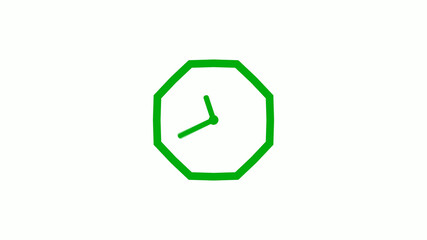 New green color 12 hours counting down clock icon on white background,clock isolated without trick