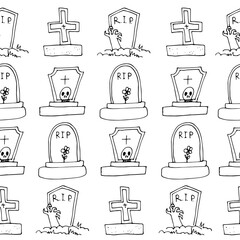 Headstones seamless pattern. Hand drawn grave