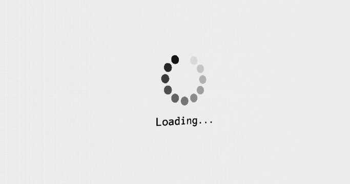 Loading progress bar circle computer screen animation loop isolated on white background with blinking dots buffering load screen in 4K. computer loading screen