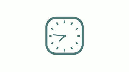 Beautiful square cyan gray counting down 12 hours clock icon on white background