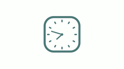 Beautiful square cyan gray counting down 12 hours clock icon on white background