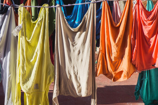 Clothesline with colorful laundry