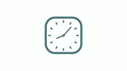 Beautiful square cyan gray counting down 12 hours clock icon on white background