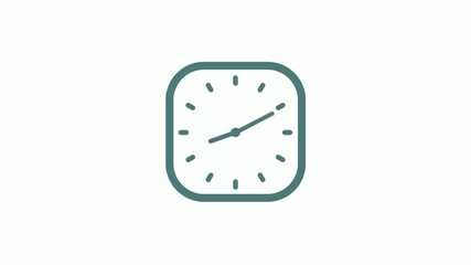 Beautiful square cyan gray counting down 12 hours clock icon on white background