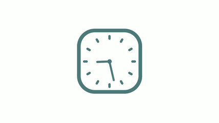 Beautiful square cyan gray counting down 12 hours clock icon on white background