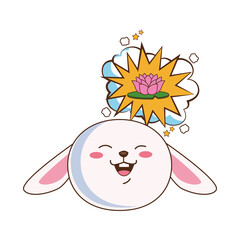 cute mid autumn rabbit with lotus flower in expresion cloud