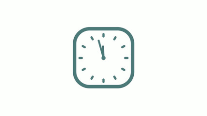 Beautiful square cyan gray counting down 12 hours clock icon on white background