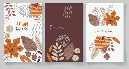 Vertical cards with fall color leaves. Simple designs.