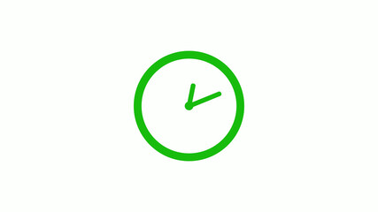 Green color circle 12 hours clock icon on white background,clock icon without trick