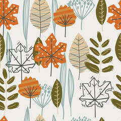 Fototapeta premium Seamless pattern with autumn leaves. Herbarium. Fall spirit.