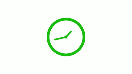 Green color circle 12 hours clock icon on white background,clock icon without trick