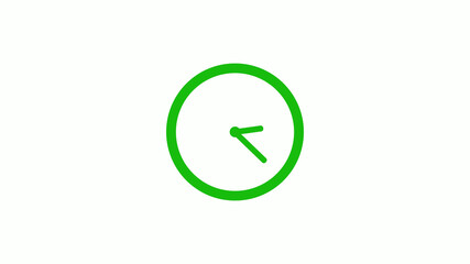 Green color circle 12 hours clock icon on white background,clock icon without trick