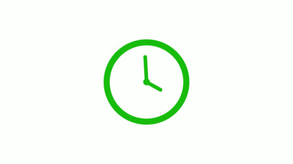 Green color circle 12 hours clock icon on white background,clock icon without trick