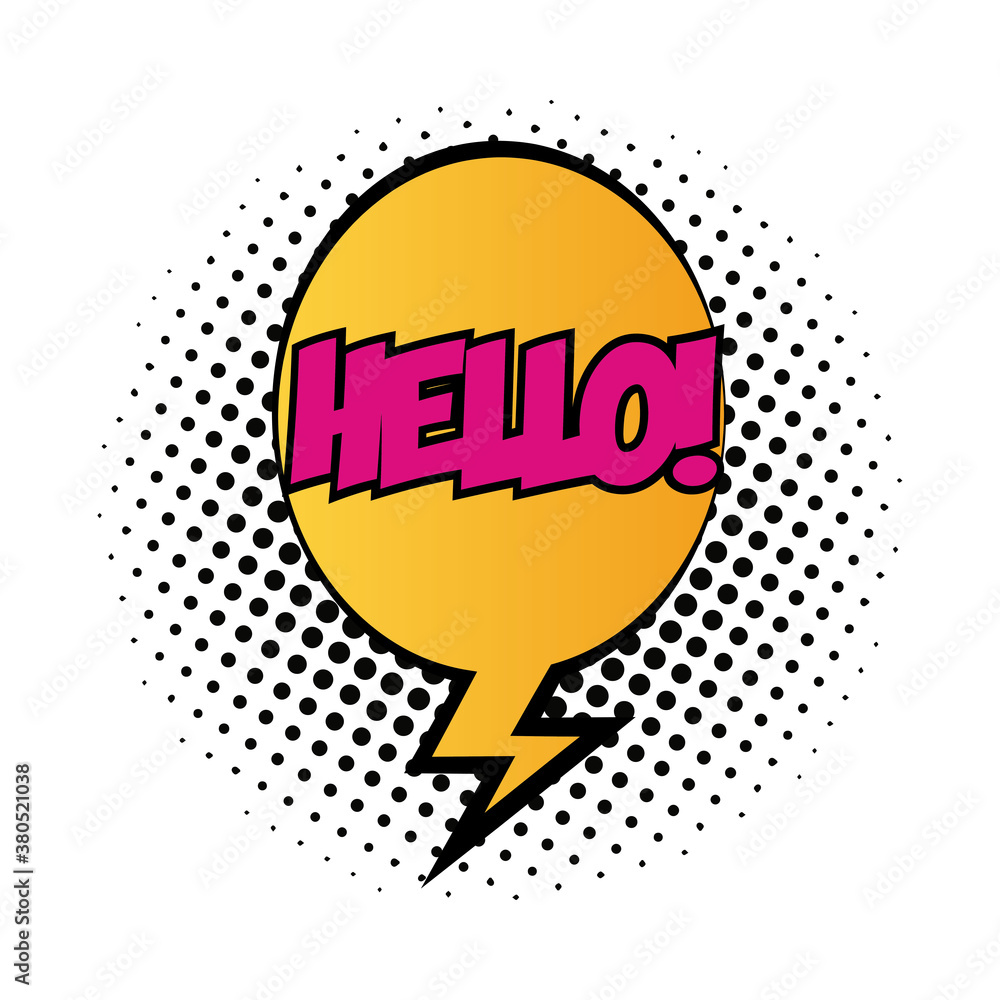 Poster speech bubble with hello word pop art fill style