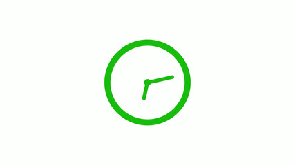 Green color circle 12 hours clockicon on white background,clock icon