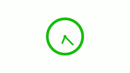 Green color circle 12 hours clockicon on white background,clock icon