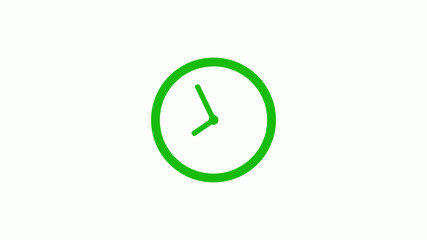 Green color circle 12 hours clockicon on white background,clock icon