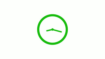 Green color circle 12 hours clockicon on white background,clock icon