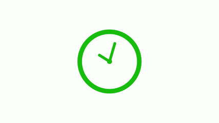 Green color circle 12 hours clockicon on white background,clock icon