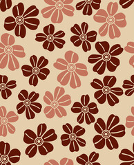 Japanese Brown Flower Vector Seamless Pattern