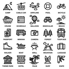TRAVEL & CAMPING ICON SET  [Editable stroke. 48×48 Pixel Perfect.]