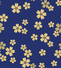 Japanese Falling Gold Cherry Blossom Vector Seamless Pattern