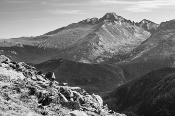 Longs Peak from Trail Ridge Road in RMNP, monochrome