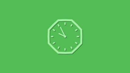 New green color counting down 3d clock icon on green background,clock icon