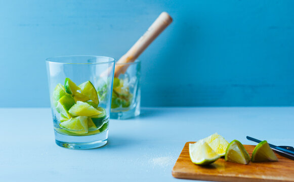 Caipirinha cocktail being prepared