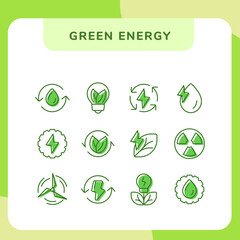 green energy icon set collections pack with modern outline line style and shadow style