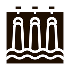 Water Hydraulic Engineering Station glyph icon Sign . Water Treatment Factory Building And Equipment Pictogram. Ecosystem Plumbing Industry Monochrome Illustration