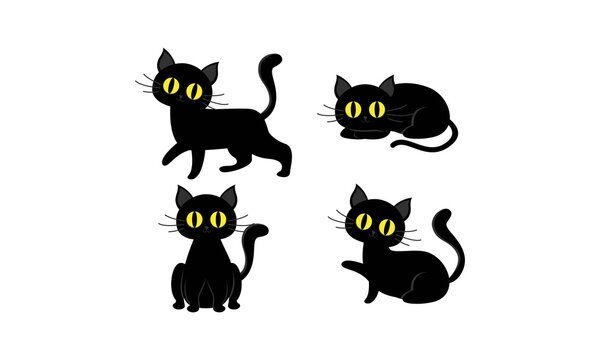 Hand drawn design halloween cat collection illustration
