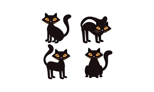 Hand drawn design halloween cat collection illustration