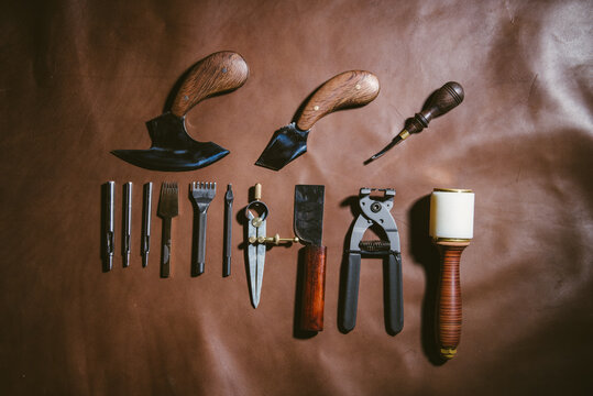 Various leather work tools