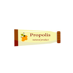 Propolis, a natural product. Tube of natural propolis.. Vector illustration isolated on white background. Flyer for markets, decorative use.